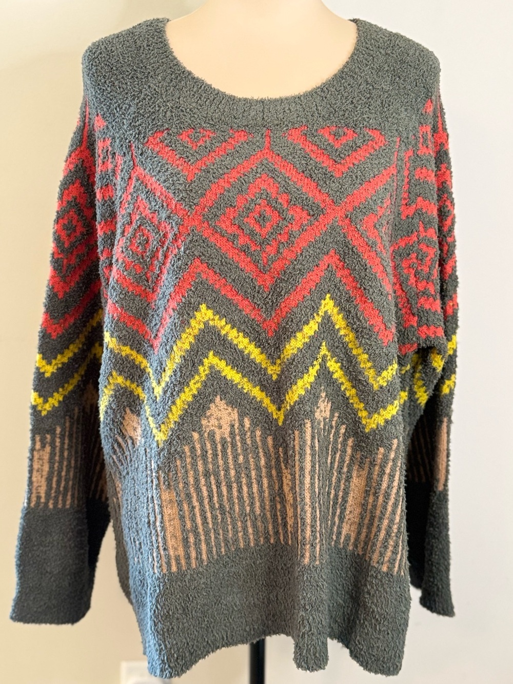 GiGio chunky plush boho geometric striped sweater SZ LG